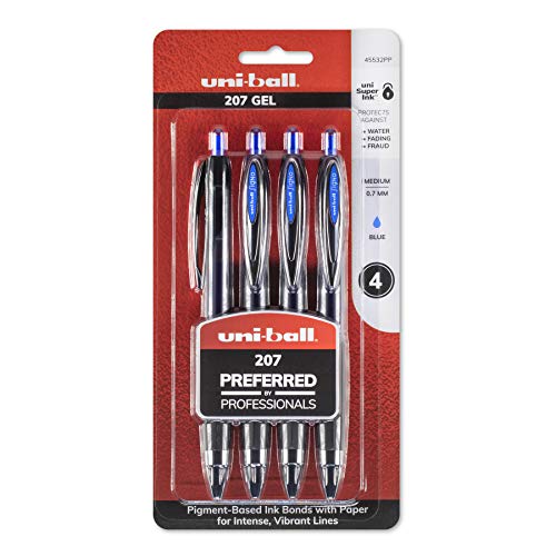 uni-ball 45532PP uni-ball 207 Retractable Gel Pens, Medium Point (0.7mm), Blue, 4 Count
