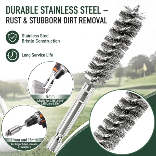 Image of 15 Pack Golf Club Hosel Wire Brush Set, 3 Sizes 9mm /11mm /15mm Stainless Steel Brushes for Cleaning Ferrules, Removing Golf Shaft Epoxy Residue, Club Repair Tool Accessories