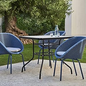 FDW Bistro, Outdoor Dining Square Tempered Glass Patio Table with Umbrella Hole for Lawn Balcony Yard, Black FDW Bistro Outdoor Dining Square Tempered Glass Patio Table with Umbrella Hole for Lawn Balcony Yard Black