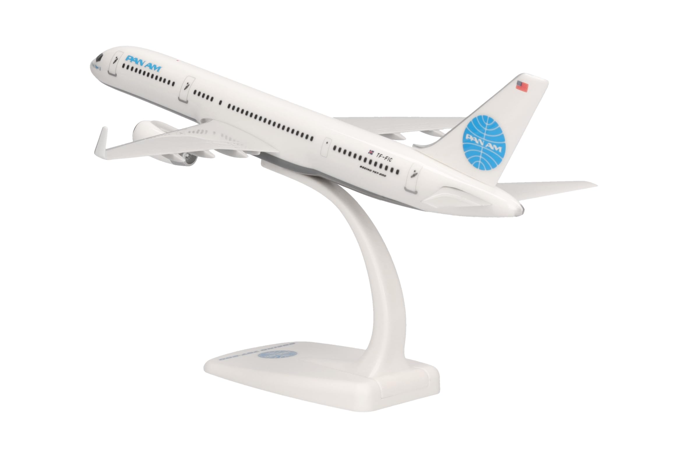 Herpa modello di aereo Pan Am Boeing 757-200 "Tracing the Transatlantic", in scala 1:200 - Snap-Fit, pezzo da collezione, miniatura deco, statuetta con supporto in plastica