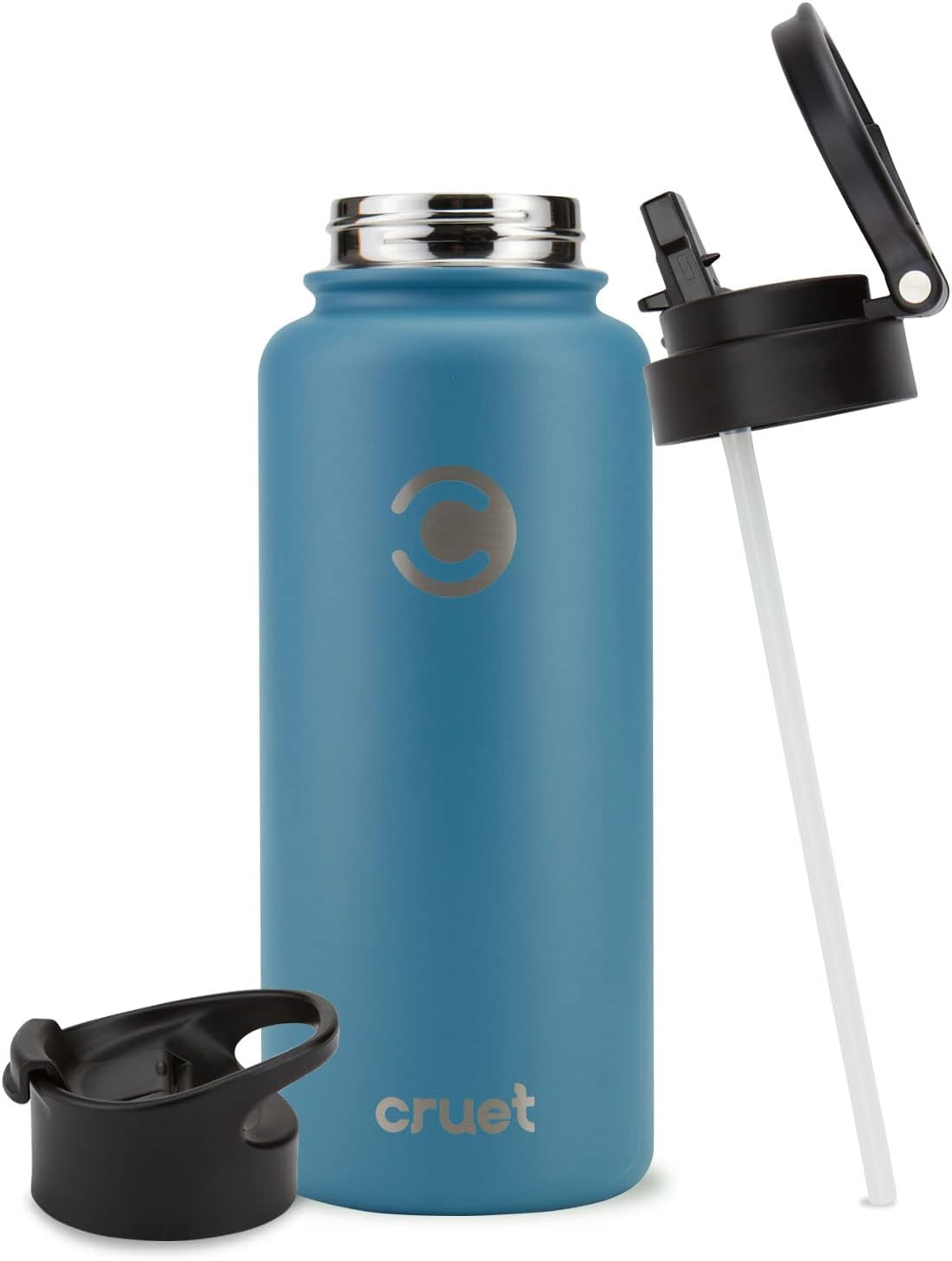 Insulated Stainless Steel Water Bottle 2 Lids & Straw - Keeps Hot & Cold Drinks Perfect - Reusable Bottle for Gym, Hiking & Outdoor