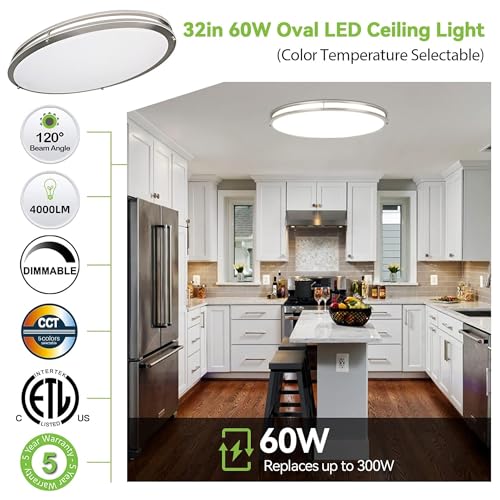 Image of hykolity 32 Inch Oval LED Ceiling Light,60W,4000LM,5CCT