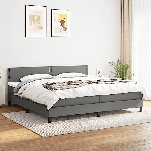Frdhee Boxspringbett Mit Lattenrost, Boxspringbett mit Matratze Dunkelgrau 200x200 cm Stoff Plattform Bettrahmen für Matratzes, Schlafzimmer, einfache Montage