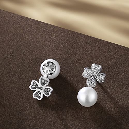 WXKAGF Gioielli di Moda Donna Orecchini Eleganti di Lusso Intarsiati Zirconi Fortunati Quadrifoglio Orecchini con Perle d'Acqua Dolce Orecchini Pendenti Gioielli Orecchini di Fascia Alta