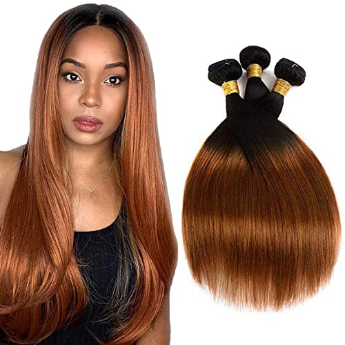 GEOU WIG Human Hair Bundles Ombre Bundle 1B 30 Dark Roots Hair Bundle 100G/Bundle Tow Tone Hair Bundle Hair Weave For Women Blonde Bundle 14 16 18 Inch