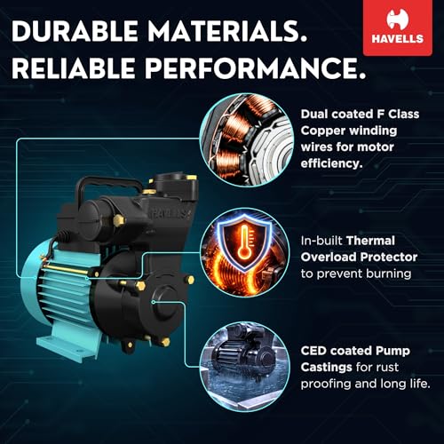 Image of Havells Monoblock Water Pump SAGAR1 (1 HP) | Copper Winding, High Flow Rate, 180-260 V Range | Overheat Protection, Durable, Rust Resistant | for Home, Apartments, Fountain | 1 Yr Warranty