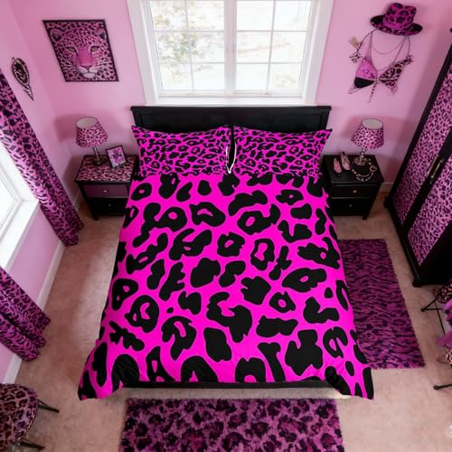 Housse de couette léopard rose parure de lit enfant guépard 2 pièces