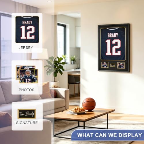 Image of IHEIPYE Tempered Glass Jersey Frame Wall Mount Shirts Black Gold Mat 2 Pack | Picture Slots, Football, Basketball, Hockey Jerseys, Photos, Single Signature Display