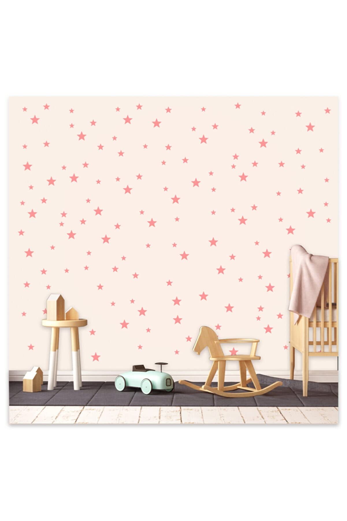 Wall Decals Baby Pink Stars for Kids Room, 3-4-5centimeter Mix 112 Pcs, Easy to Peel Easy to Stick, Safe On Walls and Paint, Vinyl Decor by Bugybagy. (Matte Baby Pink)