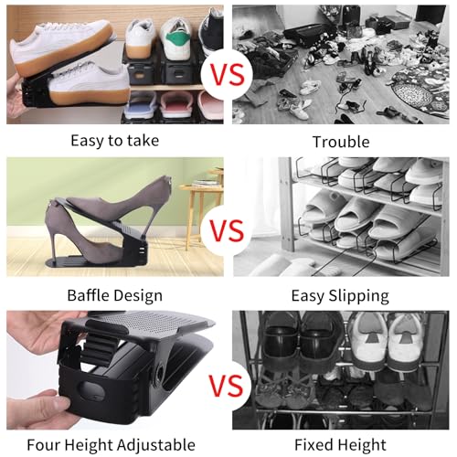 Antigo Shoe Slot Organizer 20Pack - Adjustable Shoe Stacker for Closet Storage, Space Savers 50%, Double Layer Stackable Shoe Holder Rack for Sneakers Heels and Flat(Black) by Antigo - Used condition - Image 7