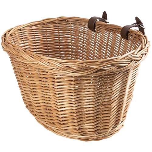 Creative Home Weide Fahrradkorb Universal | 36 x 29 x 23 cm (+/-2 cm) Leicht | Natürlich Braun Weide Fahrrad Korb | Weidenkorb mit Lederbänden | Montierbarer Fahrradkorb für Lenker | Fahrradzubehör