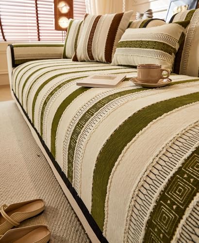 Housse de canapé jacquard verte housses de canapé sectionnelles chenille boho - 6