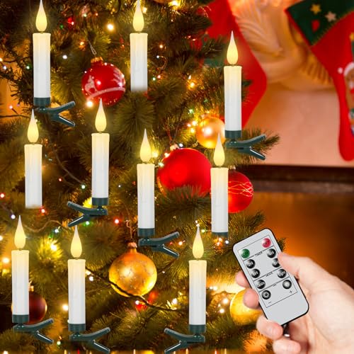 Velas de Navidad de jardín y salón con 10 candelabros LED cónicos portátiles