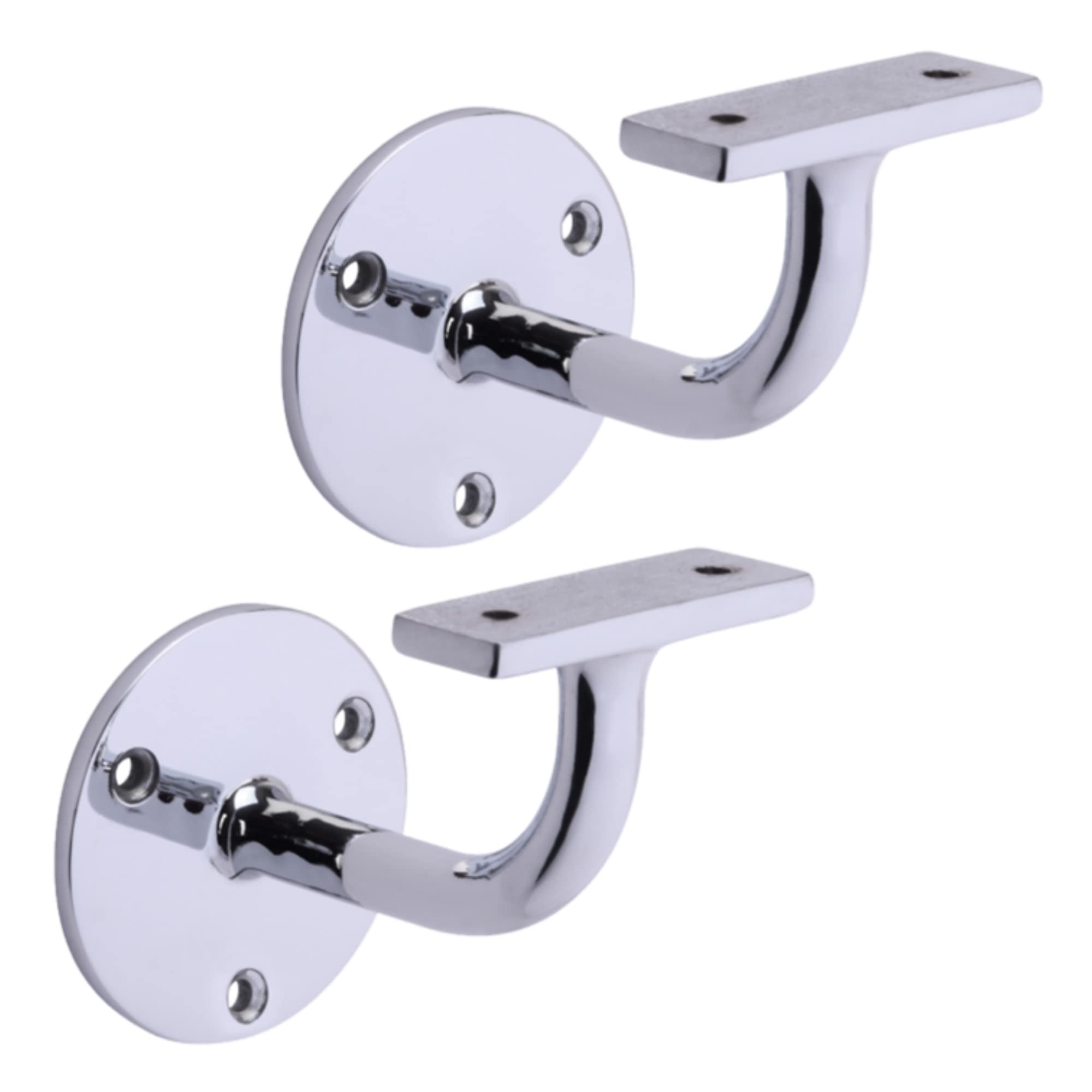 Hunta Polished Chrome Handlezone® 2 Pack Heavy Duty Handrail Bracket For Stair Bannister, Wood And Steel Handrail