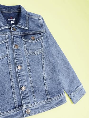Image of KiddoPanti Boys Denim Jacket | Cotton Poly Blend with Spandex | Washed Denim, Full Sleeve | Button Closure & Front Flap Pockets | Collared Neck