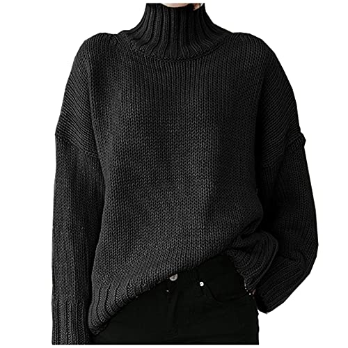 XUETON Womens Oversized Long Sleeve Turtleneck Pullover Sweater Soft Casual Lightweight Cable Knit Loose Pullover Jumper Tops