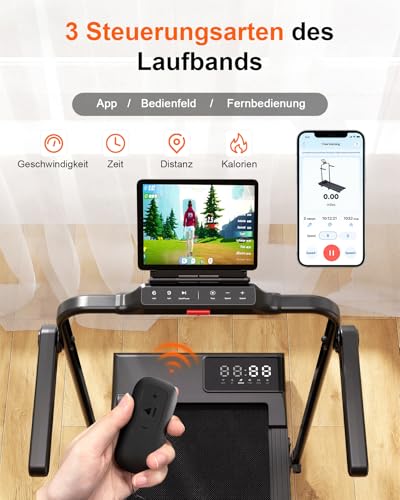 Superun Walking Pad mit Steigung 6% – Laufband für Zuhause max 6km/h & 12km/h mit App und Fernbedienung – Laufband Schreibtisch max 136 kg mit Multi-Runner-Rennen und Training Courses