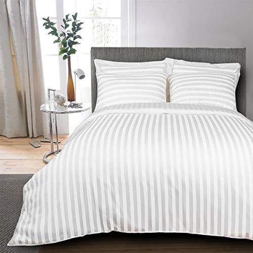 DAKSHSuper Classic 310 TC Stripes Cotton Extra Large Bed Sheet with 2 Pillow Cover, White (108 * 108in)