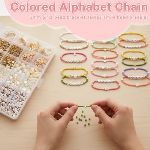 Image of SANNIDHI DIY Jewelry Making Bead Kit, 24-Color Glass Seeds Beads Set with Letter Beads, Pearl & Shell Beads, Gold Charms, Findings, String & Tools for Bracelets, Necklaces, Earrings and Anklets