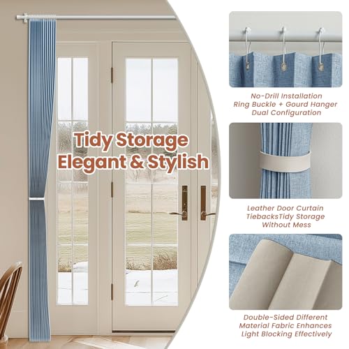 Image of AJAZZ Blackout Accordion Door Curtain 1 Panel 98 inchx106 inch Blue - Magnetic Folding Room Divider, No-Drill Sliding Patio Closet