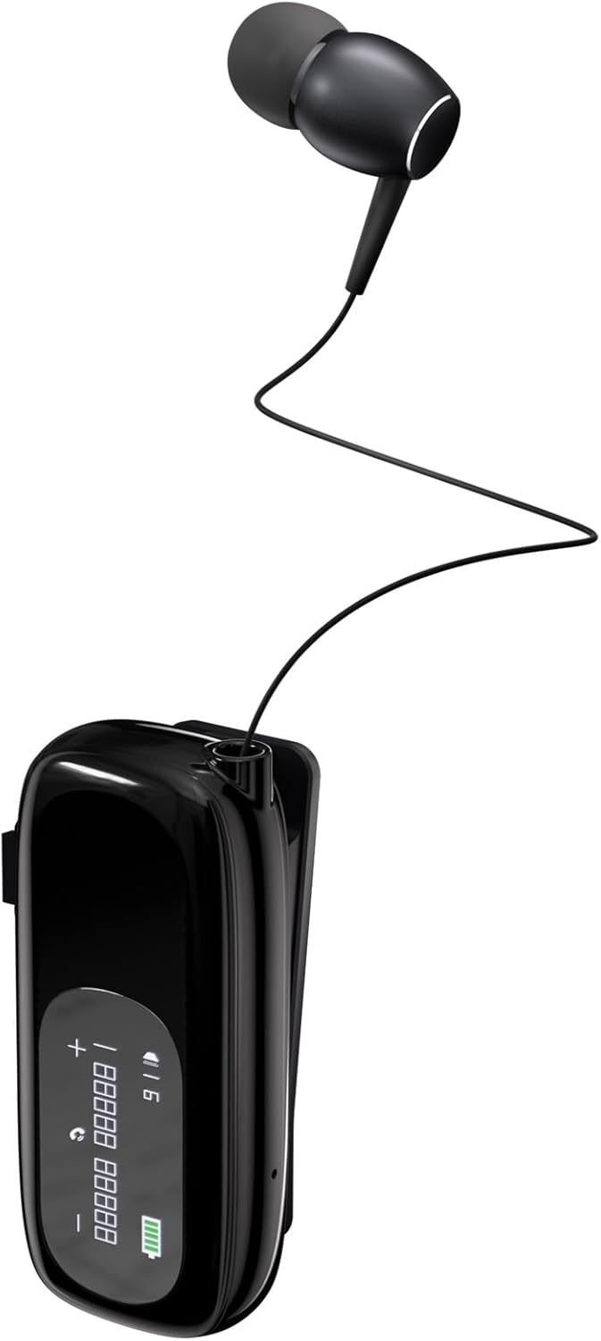 Oluote Bluetooth Headset with Retractable Cables, Wireless Headphone Stereo Earphone V5.4 Noise Cancelling Mic Clip on Earpiece, with LCD Display, Connect to 2 Phones for Sports Business (Black) Oluote Bluetooth Headset with Retractable Cables, Wireless Headphone Stereo Earphone V5.4 Noise Cancelling Mic Clip on Earpiece, with LCD Display, Connect to 2 Phones for Sports Business (Black)