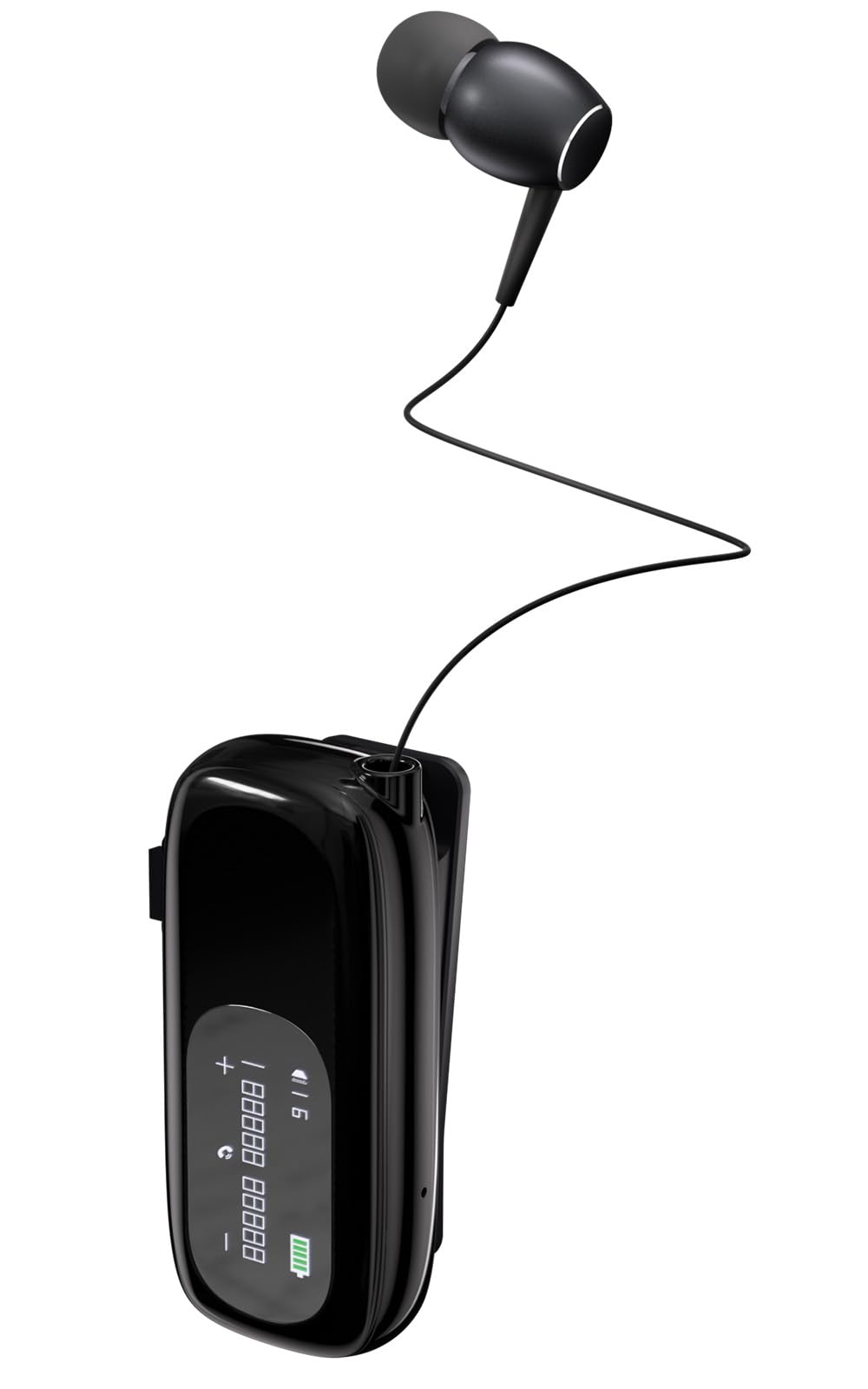 Bluetooth Headset with Retractable Cables, Wireless Headphone Stereo Earphone V5.4 Noise Cancelling Mic Clip on Earpiece, with LCD Display, Connect to 2 Phones for Sports Business (Black)-image-6