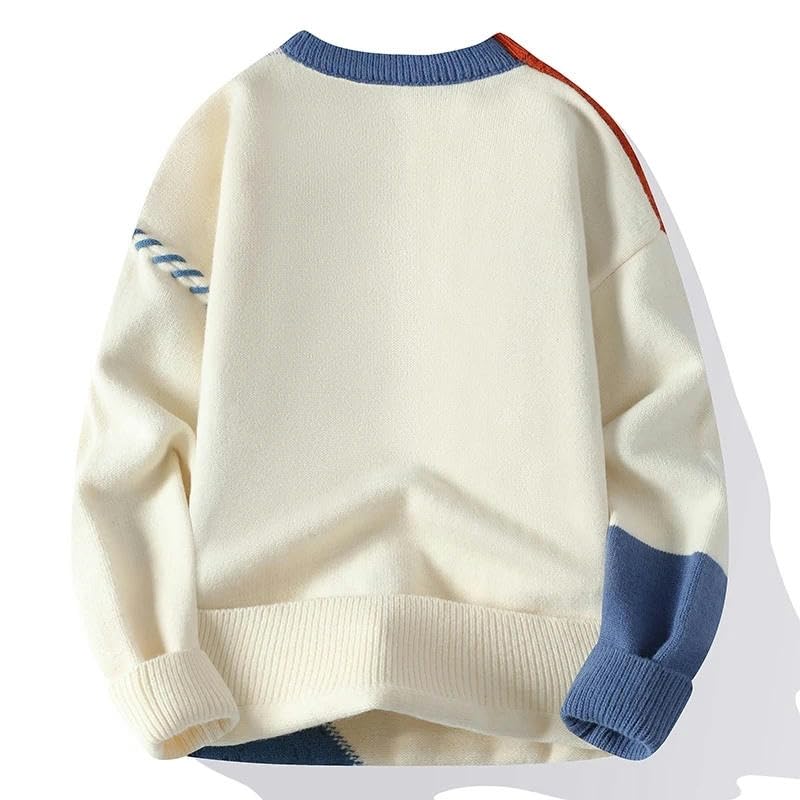 Autumn Winter Warm Men Knitted Sweaters Patchwork O-Neck Knit Pullovers Korean Streetwear Pullover Casual Clothing2
