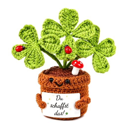 YIYAOSAN Du Schaffst Das Motivationsgeschenke Glücksbringer Geschenk für Adventskalender Frauen Pocket Hug Positive Gehäkelte Blumen Glücksklee Viel Glück Dankeschön Geschenke