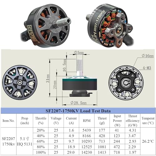 DYS 4PCS SUNFUN 2207 1750KV 6S Drone Motor for FPV Racing Drone Quadcopter 5inch Freestyle Remote Drone (SF2207 1750KV 4PCS)