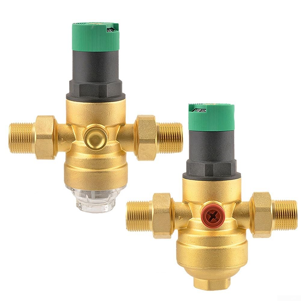 Regolatore di pressione dell'acqua con manometro accurato, 3/4" DN20 Riduttore di pressione dell'acqua in ottone/plastica 34 DN20 per manometro di precisione e filtro (ottone)