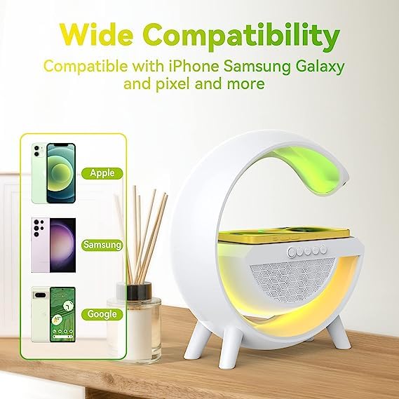 Image of The Virtue Box BT - 2301 and 6 RGB Music sync Lighting Mode forLED Night Light Table Atmosphere Lamps, Music Lamp Wireless Charger Portable Bluetooth Speaker Lamp Clock Alarm Key and APP Control,