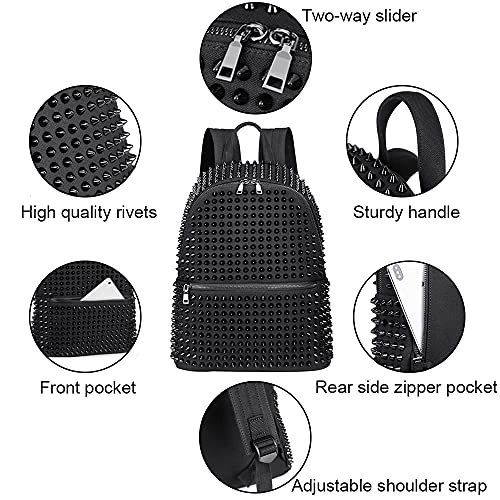 Fashion Backpack, Canvas Material Backpack, Rivet Backpack, Shoulder Bag Lady Backpack, Travel Bag-Black2