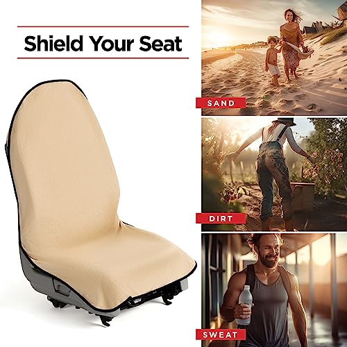 Lebogner Waterproof Sweating Car Seat Cover For Post Gym Workout, Running, Swimming, Beach And Hiking, Universal Fit Anti-Slip Bucket Seat Protector For Cars, Suvs And Trucks, Machine Washable, Beige #TOP5