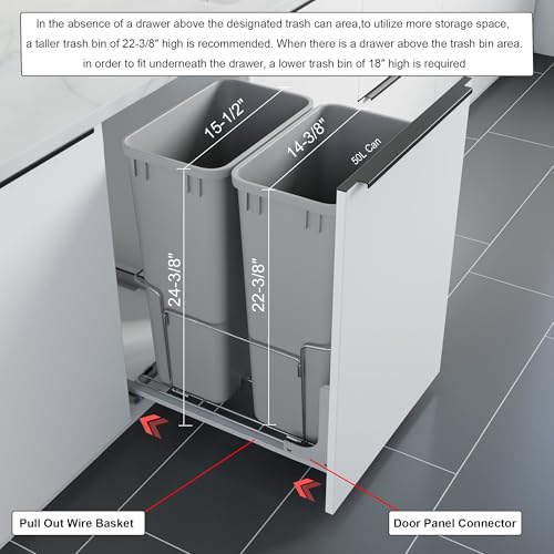 Image of Dowell 2 Pack 50Qt Wastebasket Trash Container, 9 /13Gal, Plastic, Stackable, for Kitchen /Bathroom /Office, Fits Under Sink /Desk - Grey (2, 50 QT)