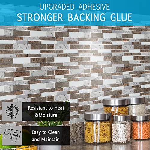 Vamos Tile 10- Sheet Peel And Stick Backsplash Tiles, 12"X12" Light Color Stick On Wall Tiles, Self Adhesive Tile Sticker For Kitchen Backsplash And Bathroom Marble Design(Brown Marble & White) #TOP2