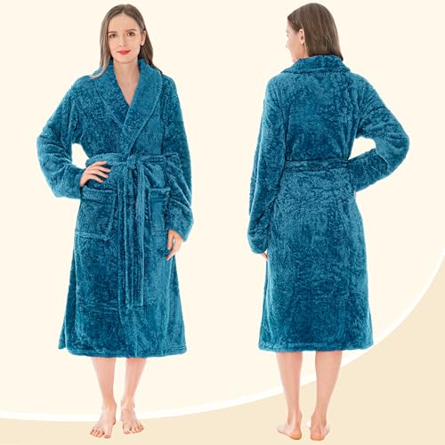 Image of PAVILIA Premium Womens Plush Soft Robe Fluffy, Warm, Fleece Sherpa Shaggy Bathrobe