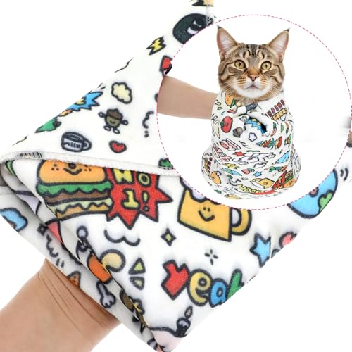 Image of Cat Grooming Wrap - Self-Adherent Anti-Scratch Swaddle Restraint Bag for Stress-Free, Soft Cat Blanket to Wrap Cat for Nail Clipping, Anti-Scratch, Anti-Escape, Multifunctional Wrap (21.7 x 21.7 inch)