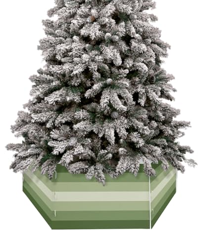 Sage Green Christmas Tree Collar Tree Box Stand Cover, Rustic Farmhouse Wooden Grain Artificial/Pencil/Silm/Skinny Tree Ring 6 Packs Collapsible Tree Skirt for Christmas Xmas Tree Decorations, 17