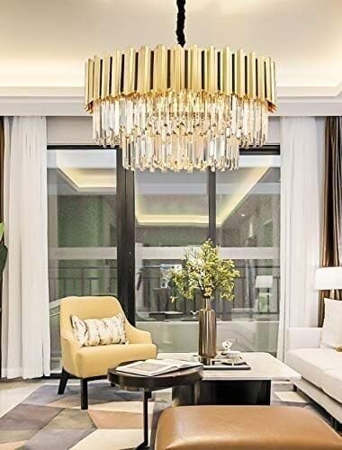 Modern Crystal Pendant Chandelier Light Fixture, Flush Mount Ceiling Light, Adjustable Height, 8/19/24 Bulb, D80cm - Luxury Light for Hallway, Living Room, Bedroom(D80cm)