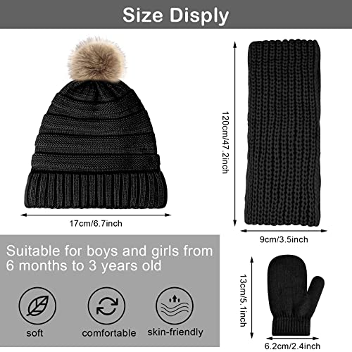 Image of Hicdaw Kids Winter Hats Gloves Scarf Set Baby Mittens Gloves with Pompom Baby Winter Hat Toddler Beanie Hat for Boy Girl
