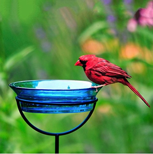 Romantic Decor and More Cuban Mosaic Garden Stake Birdbath Feeder G467VF Recycled Glass Birdseed Mealworm Bowl Container with Adjustable Height Stake - Aqua - Thumbnail 3
