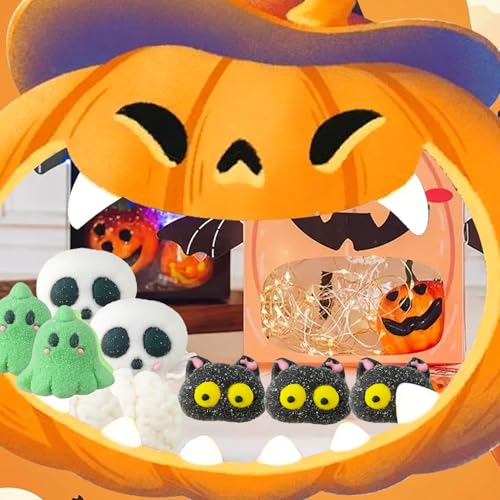 Halloween Marshmallow 100g, Halloween Kürbissimo, Geist Kürbis Fledermaus Gehirn Blumenmuster, Halloween Süßigkeiten, Halloween Tortendeko, für Halloween Süßes oder Saures