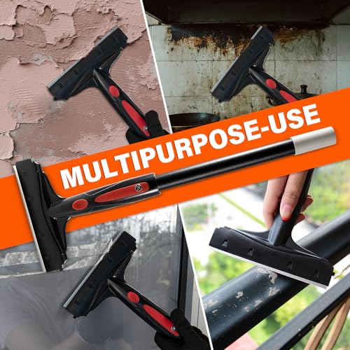 Image of Gomake Extendable Floor Scraper Heavy Duty 6 inch Wide Razor Blade Scraper Tool with 17''-59 inch （1.4ft- 4.9ft）Long Handle, 10PCS Extra Metal Blades for Cleaning Glass Wall Gum Paint Tile Glue