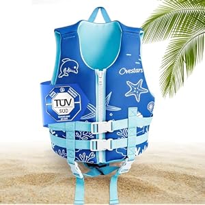 Ovestars Schwimmweste Kinder 2–9 Jahre, TÜV-geprüfte Schwimmhilfe nach EN 13138-1, CE-konforme Schwimmlernweste aus weichem Schaum, verstellbare Gurte & Schrittgurt, für Pool & Strand