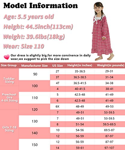 610 You Toddler Nightgowns For Girls, Red Plaid Vintage Princess Long Sleeve Pajamas Dress For Little Girls, Size 4T,5T #TOP6