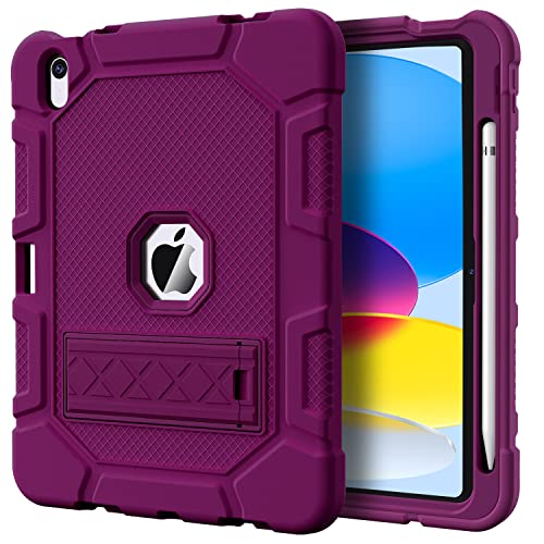 Image of Azzsy Case for iPad (A16) 11th Generation 11 Inch 2025 / iPad 10th Generation 10.9 Inch 2022, [Built-in Pencil Holder] Heavy Duty Shockproof Rugged Protective Case, Wine