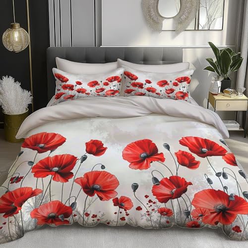 Parure de couette 140x200 rouge grisâtre en microfibres pour lit 1 personne - 3