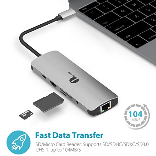 1byone USB C Hub USB C Adapter 9 in 1 with USB-C Charging, Port of Mic/Audio, 3 USB 3.0 Ports, HDMI, SD, Micro SD Compatible for MacBook Pro, Surface Pro,Notebook PC, USB Flash Drives and More - Thumbnail 2