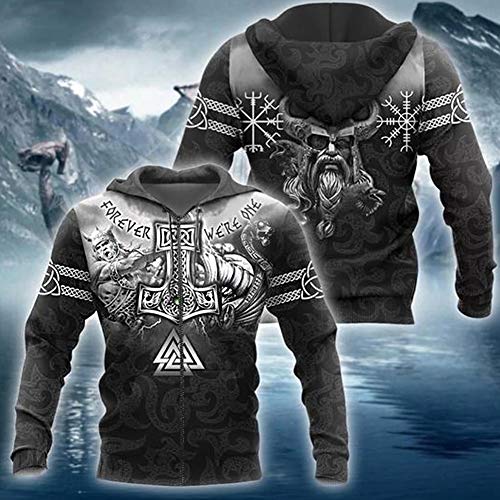 Men's Norse Mythology Sweatshirt Hoodie Odin Thor's Hammer Valknut 3D Print Full Zip Pullover,Viking Celtic Jacket3
