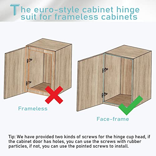 Oceanvilla 20Pcs Frameless Half Overlay Soft Closing European Hinges,3D Adjustable Clip-On Concealed Hinges For Kitchen Cabinet Drawers Door,Nickel Plated Finish With Screws #TOP4